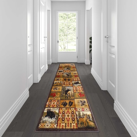 Brown 2' X 7' Wilderness Theme Indoor Area Rug